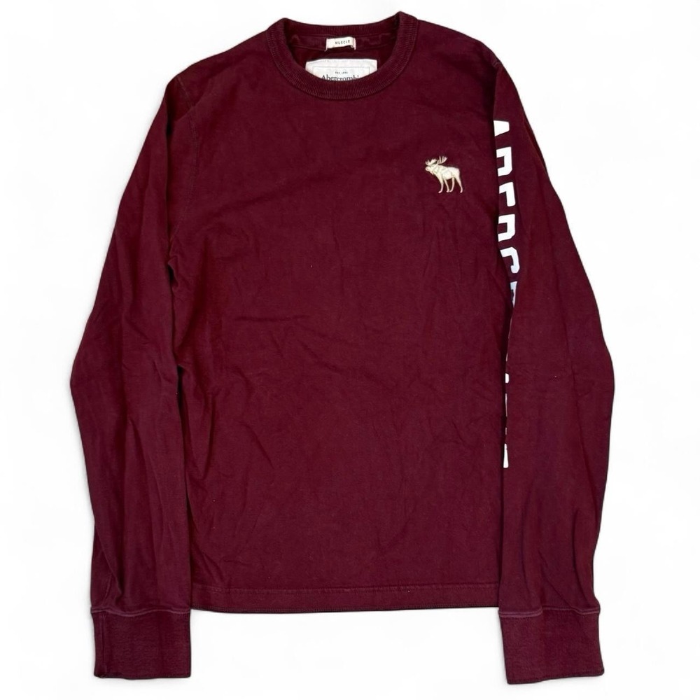 Vintage Abercrombie & Fitch Muscle Fit Long Sleeve Burgundy Shirt Mens Large Y2K